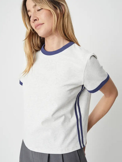 The Cait Top - Grey/Navy