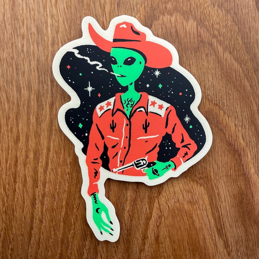 Alien James - Vinyl Retro Cowboy Sticker 4"