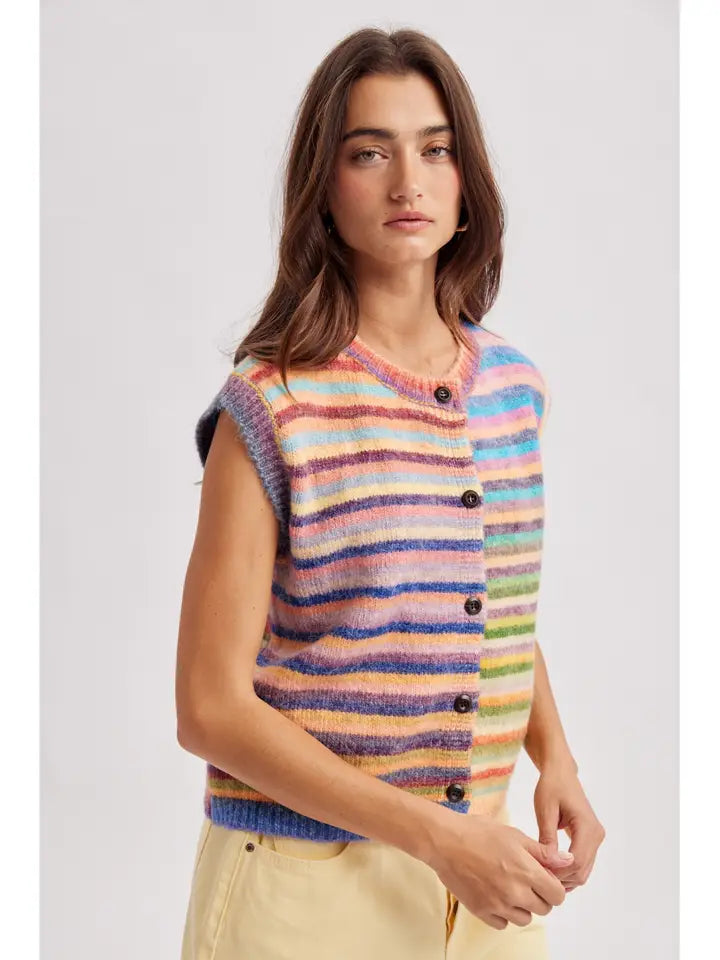 Rainbow Stripe Sweater Vest - Sky/Purple