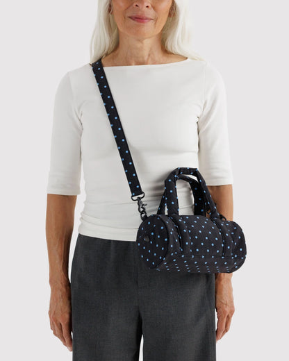 Small Nylon Duffle Bag - Black & Sky Blue Micro Dot