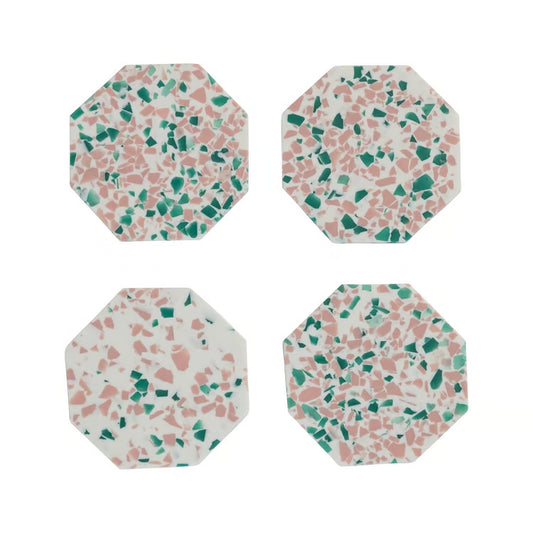 S/4 4"L x 4"W Octagon Resin Coasters - Pink/Green