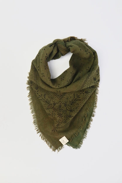 Olive Green Classic Print Naturally Dyed Bandana (Black Ink)