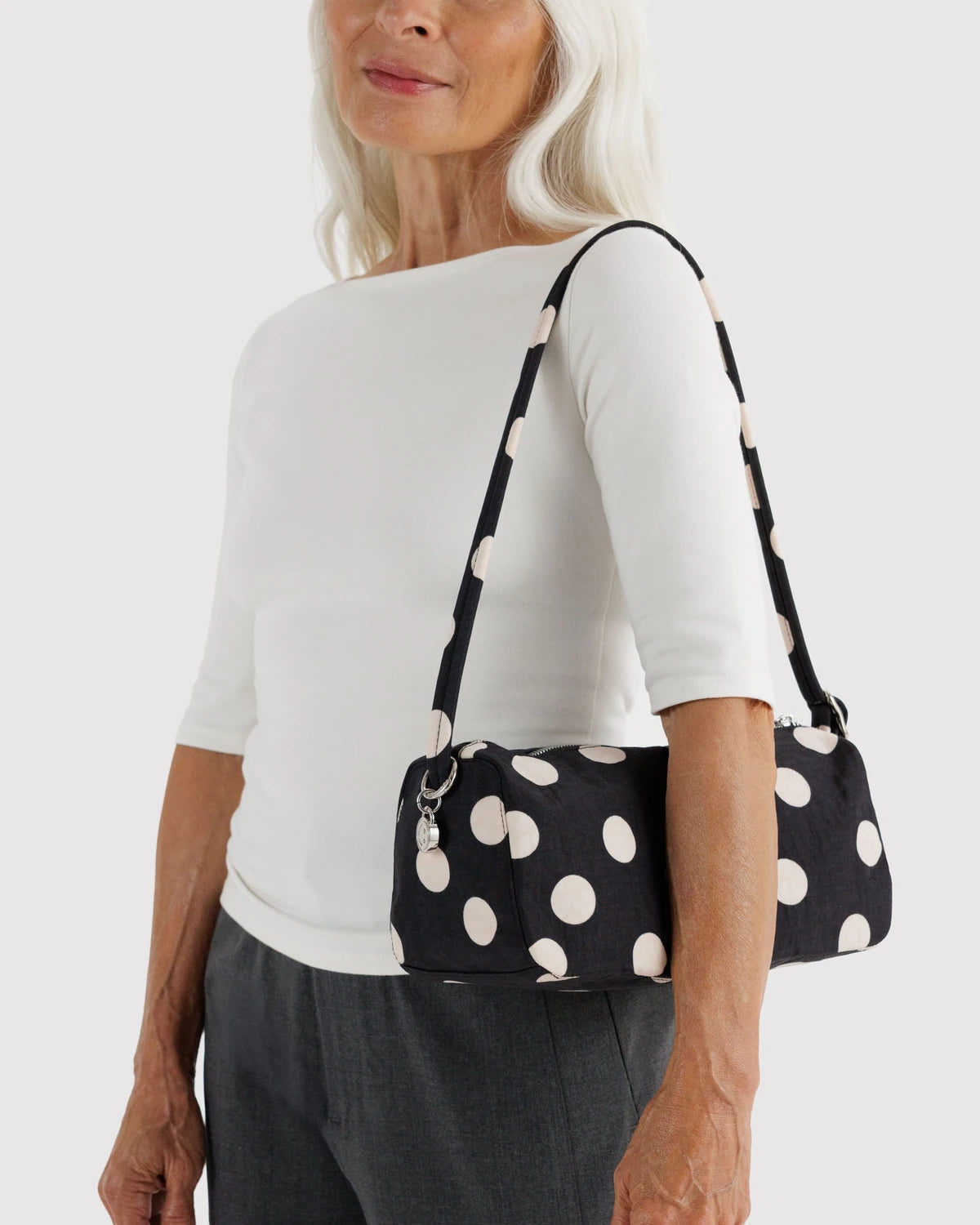 Nylon Loaf Bag - Black & Cream Polka Dot