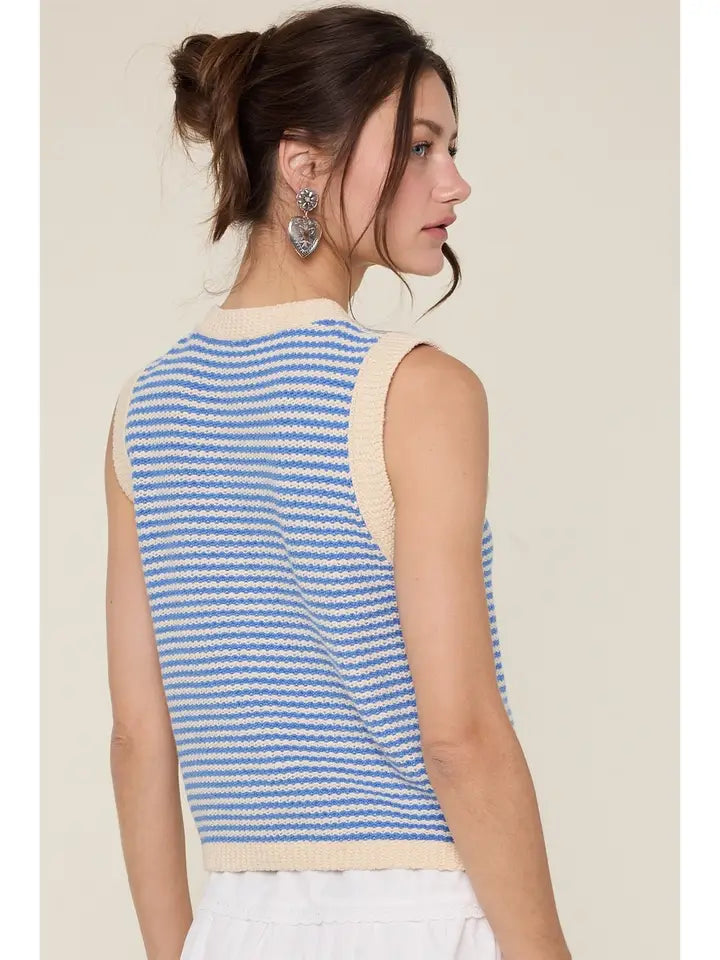 Striped Button Up Sweater Vest - Coastal/Natural