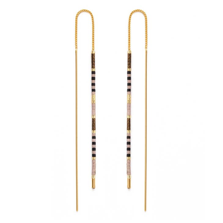 Miyuki Seed Bead Threader Earrings - Chololate