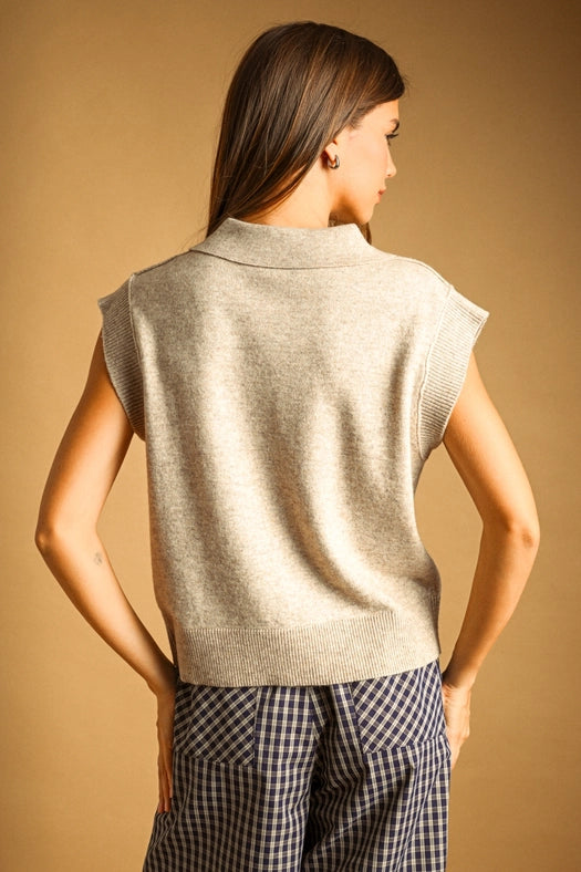 Sleeveless Polo Sweater Top
