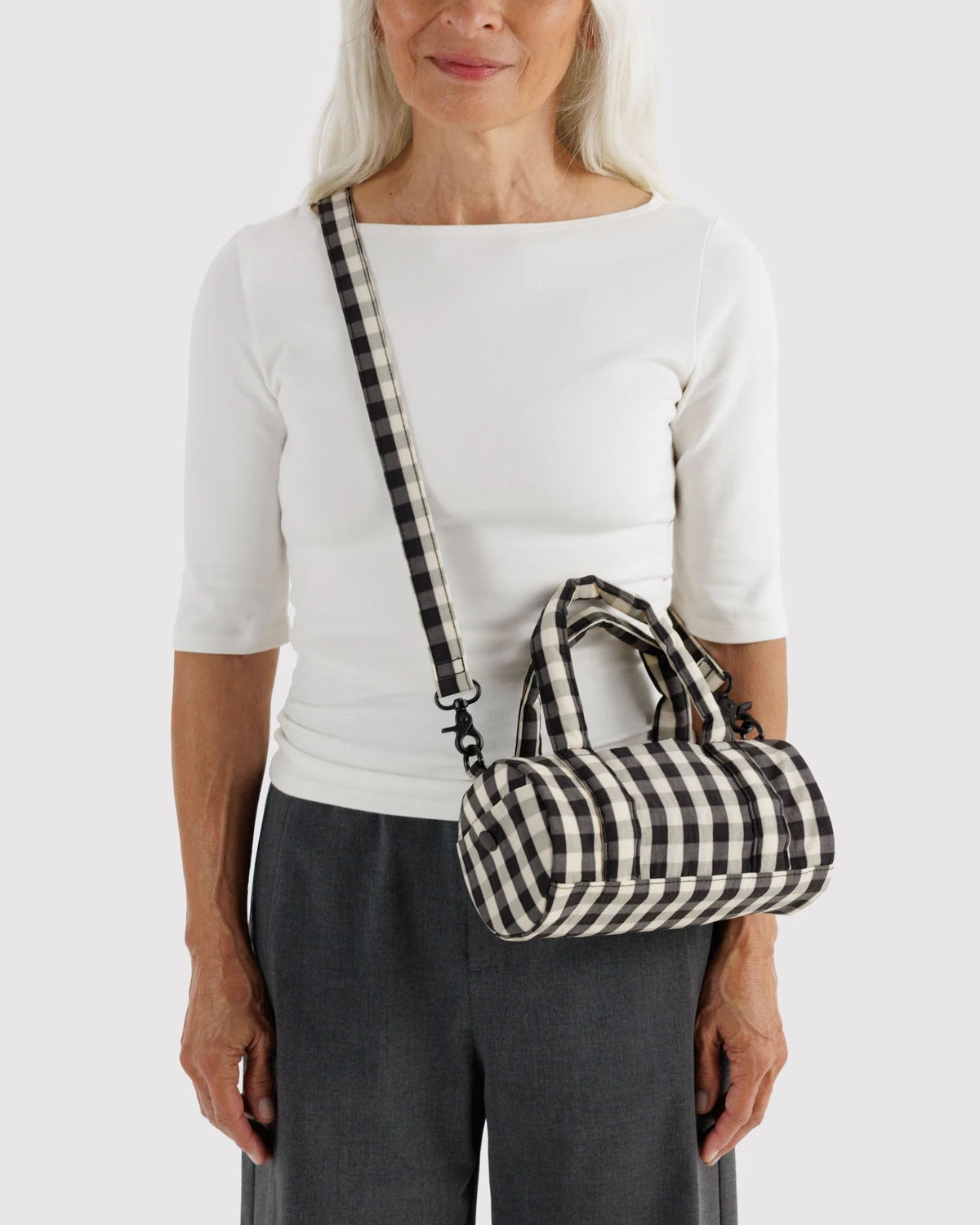 Small Nylon Duffle Bag - Black & Cream Gingham
