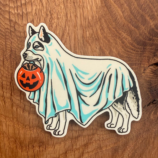 Ghost Husky (Black) - Vinyl Halloween Dog Sticker 3"