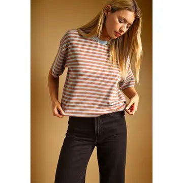 Double Striped S/S Top - Blue/Rust