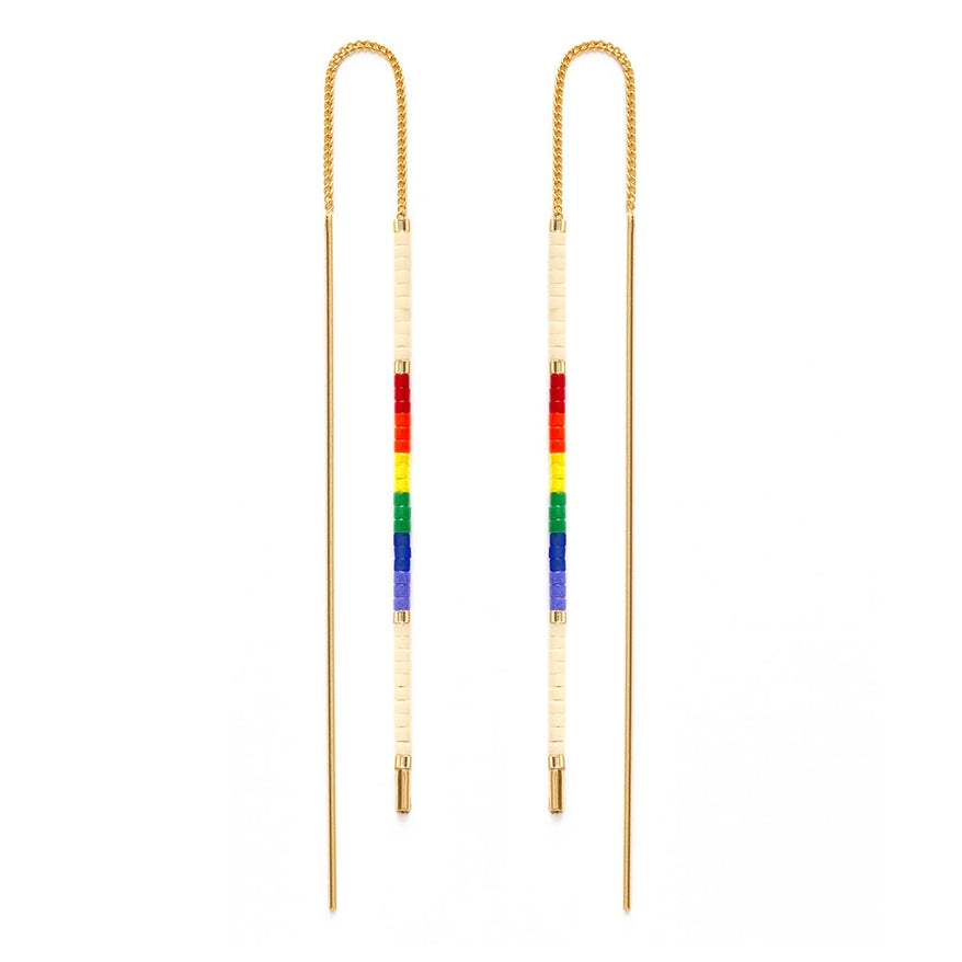 Miyuki Seed Bead Threader Earrings - Rainbow