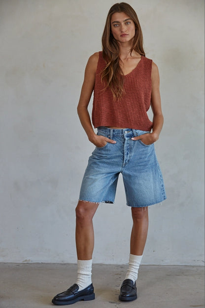 Knit Sweater Vest Top - Rust