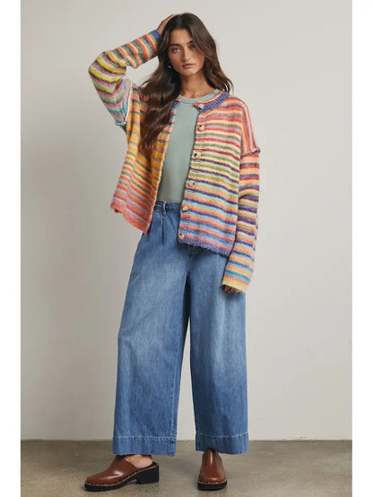 Rainbow Knit Cardigan - Sky/Purple
