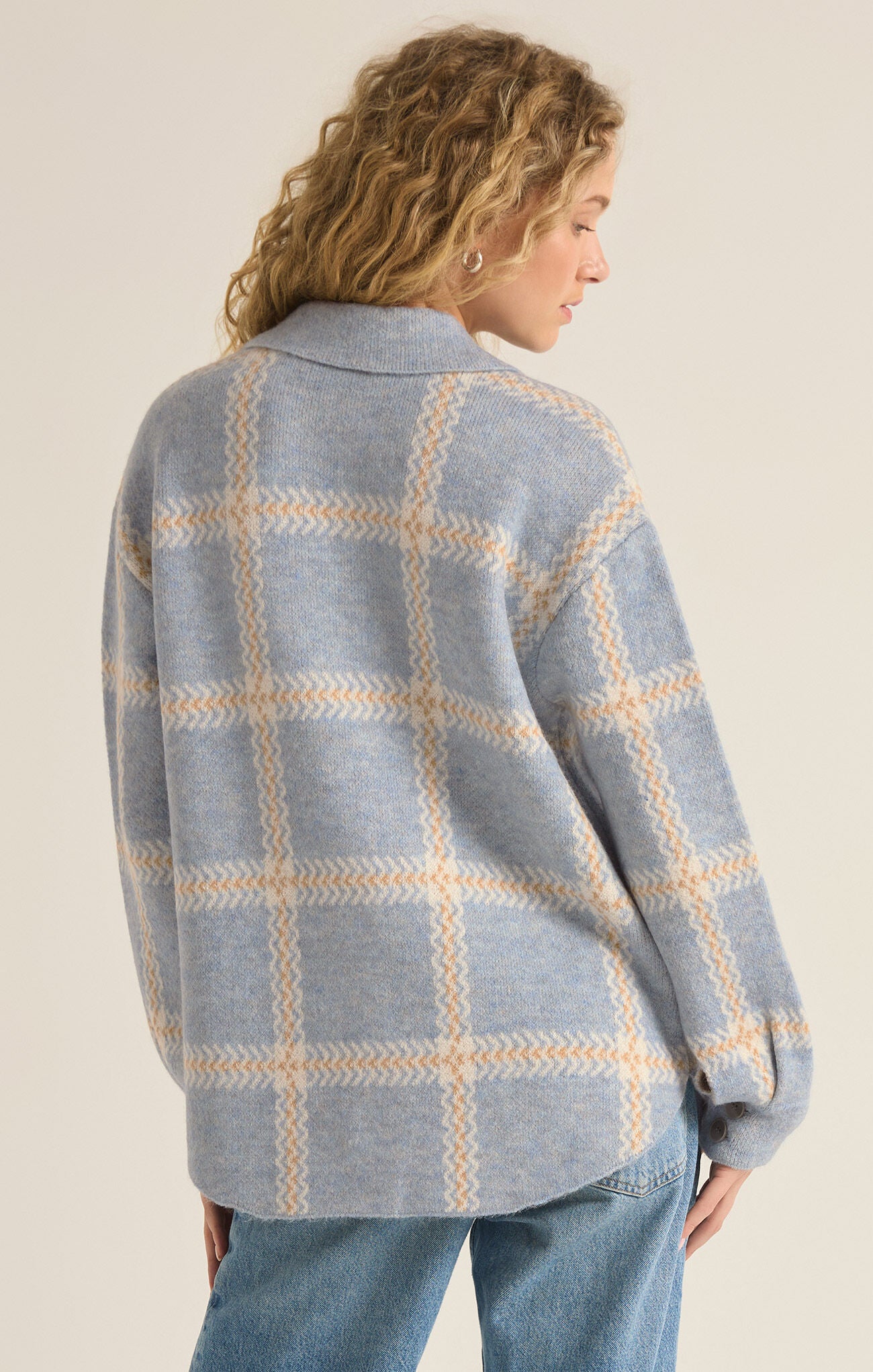 Tyler Plaid Sweater Jacket - Light Denim