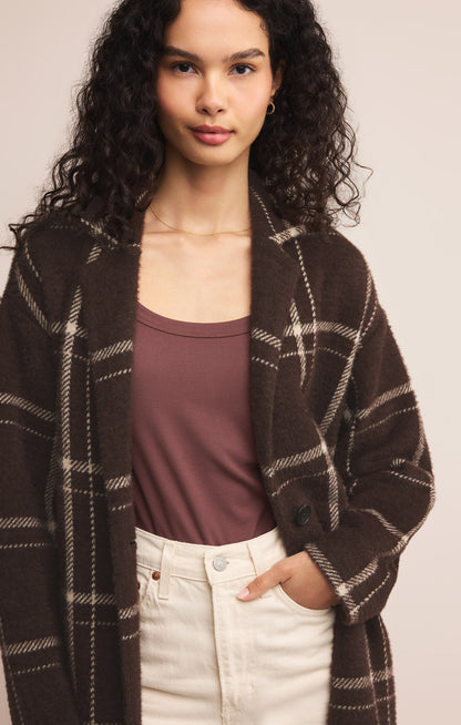 Mason Sweater Plaid Coat - Coffee Bean