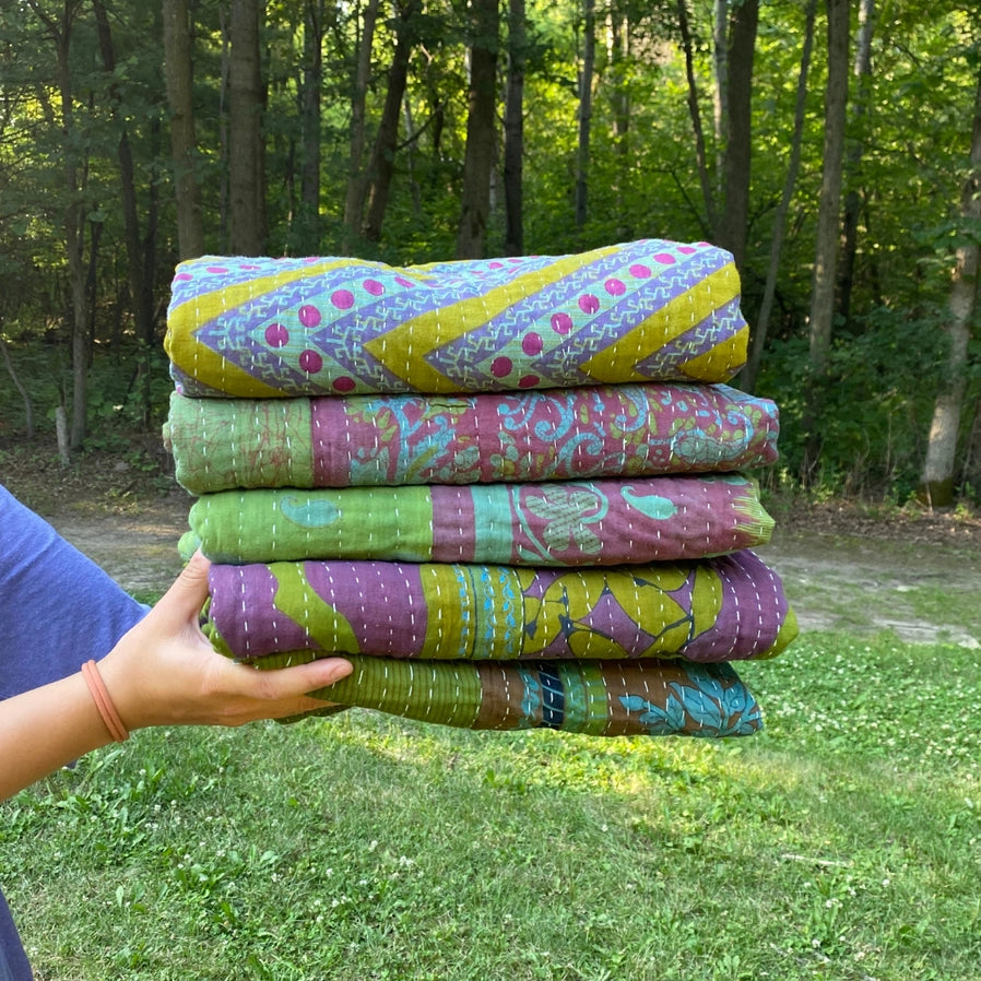 Overdyed Kantha Throw Blanket