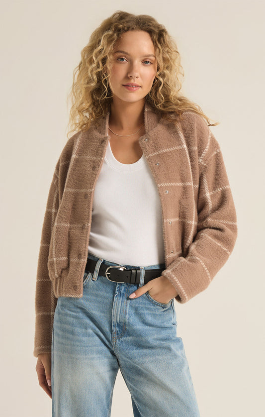 Lex Plaid Bomber Jacket - Heather Taupe