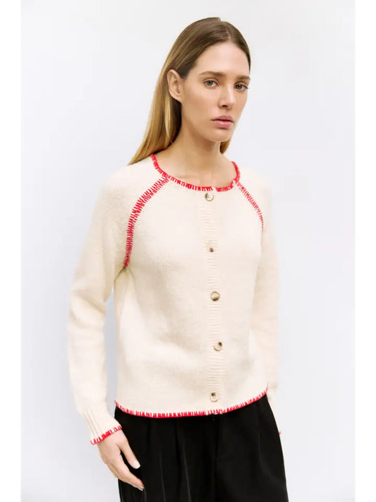 Patty Cardigan - Cream/Red