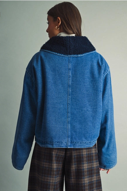 Sherpa Denim Toggle-Front Jacket