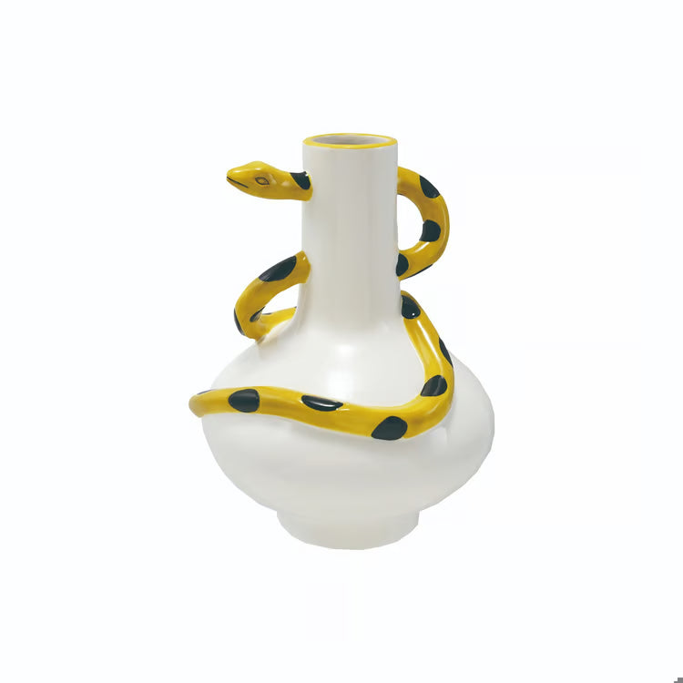 6-1/2" Rdx9"H Stoneware Vase w 3D Snake