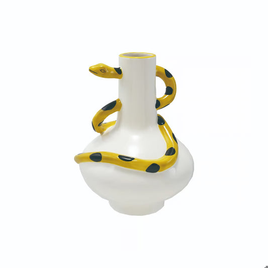 6-1/2" Rdx9"H Stoneware Vase w 3D Snake