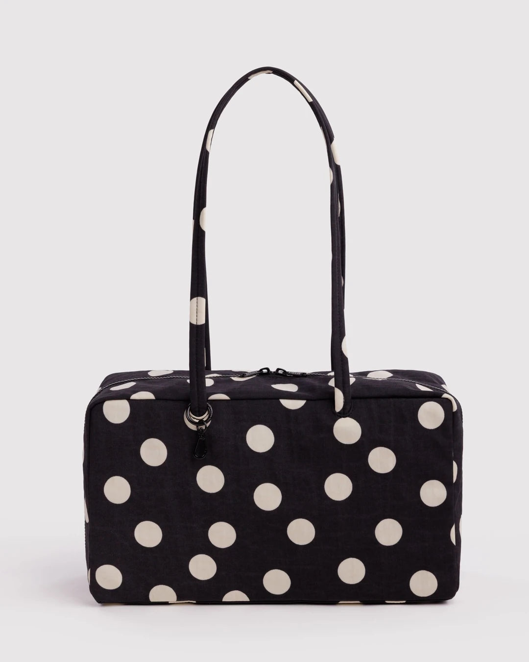 Medium Nylon Bowler Bag - Black & Cream Polka Dot