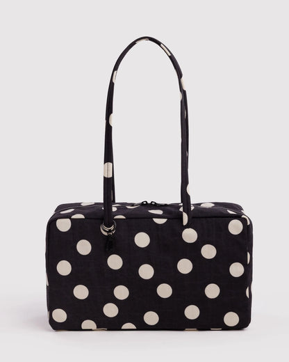 Medium Nylon Bowler Bag - Black & Cream Polka Dot