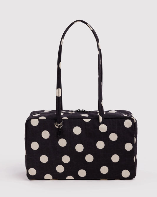 Medium Nylon Bowler Bag - Black & Cream Polka Dot