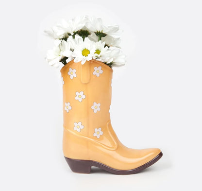 Rodeo Cowboy Boot Vase - Yellow