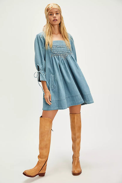 Sonora Denim Mini Dress - Cornflower