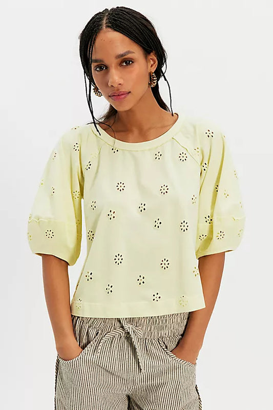 Jessie Eyelet Tee - Lemon Water Combo