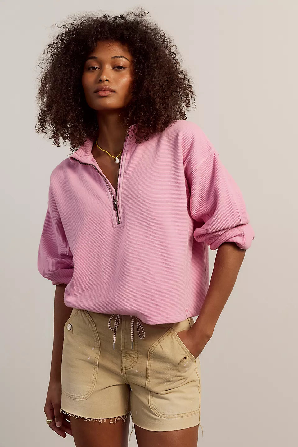 Celeste Quarter Zip Pullover - Hummingbird Pink