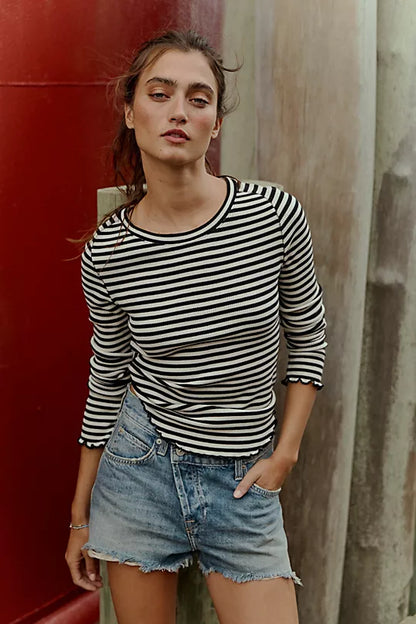 Easy Does It Stripe L/S Tee - Black & White Combo