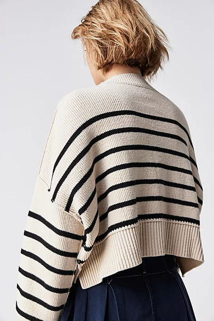 Stripe Easy Street Crop Pullover - Pearl Combo