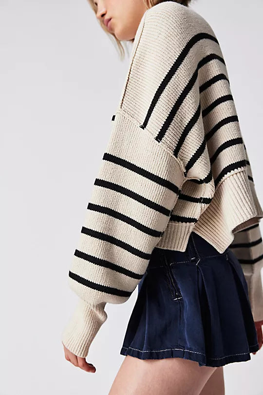 Stripe Easy Street Crop Pullover - Pearl Combo