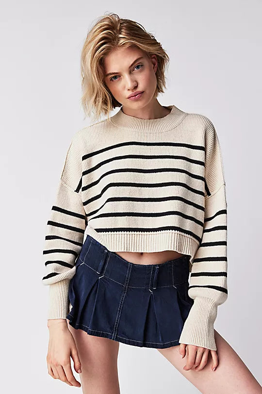 Stripe Easy Street Crop Pullover - Pearl Combo