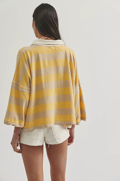 Auggie Oversized Polo Tee - Latte/Yellow Finch