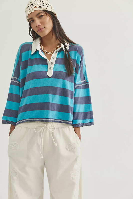 Auggie Oversized Polo Tee - Night Shadow/Tropical