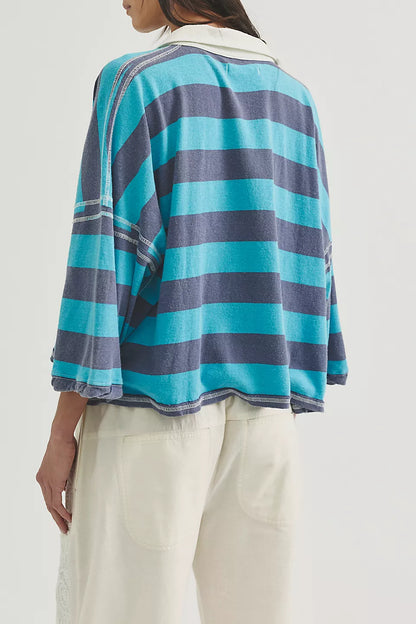 Auggie Oversized Polo Tee - Night Shadow/Tropical
