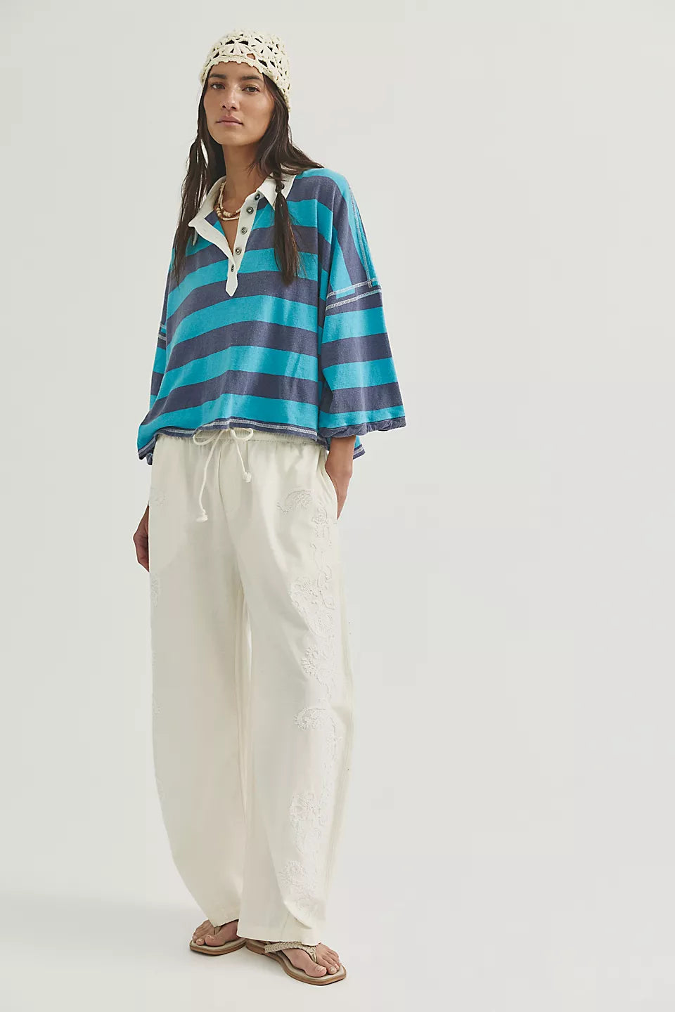 Auggie Oversized Polo Tee - Night Shadow/Tropical