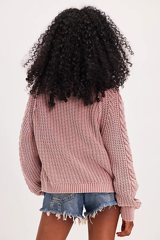 Frankie Cable Sweater - Misty Rose