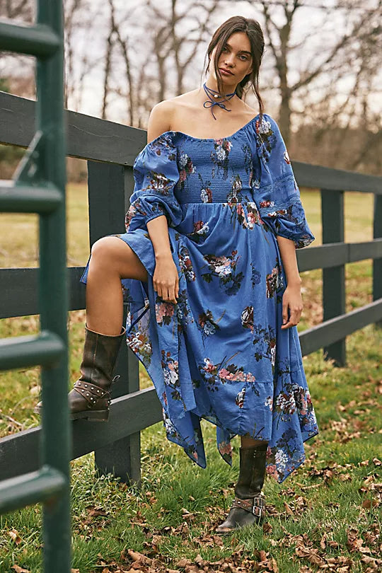 Morning Glory Maxi Dress - Dutch Blue Combo