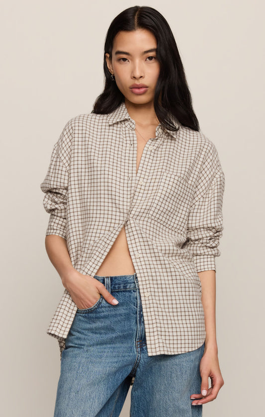 River Plaid Button Up Shirt - Frosted Pearl