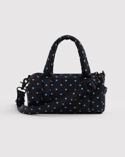 Small Nylon Duffle Bag - Black & Sky Blue Micro Dot
