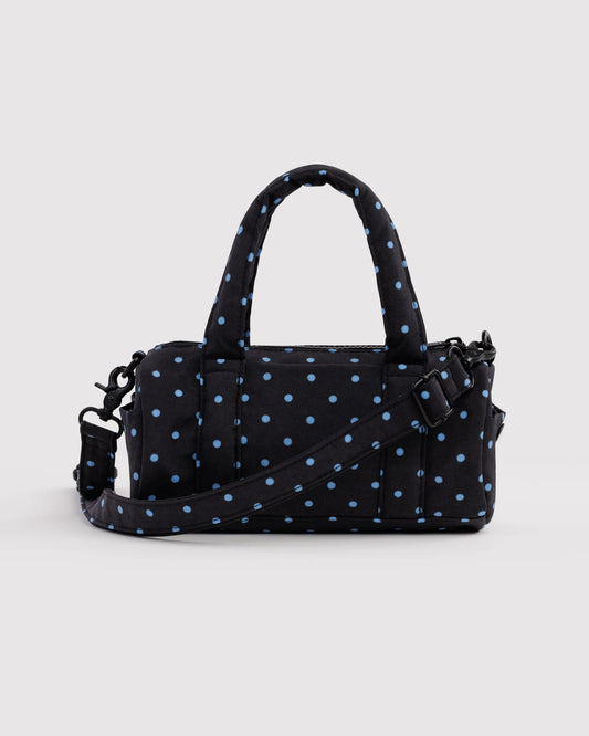 Small Nylon Duffle Bag - Black & Sky Blue Micro Dot