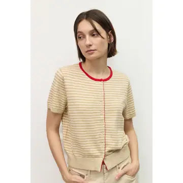 The Faye Cardigan - Beige/Cream/Red