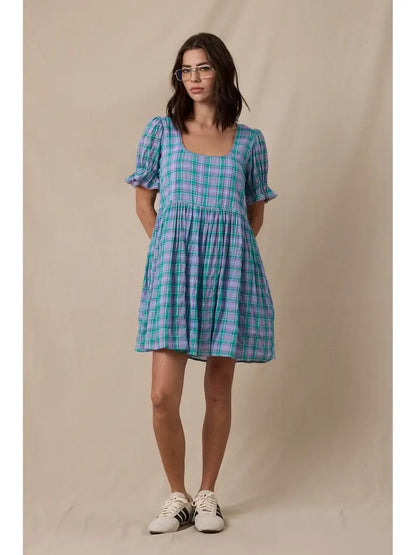 Mini Dress - Lavender/Teal Plaid