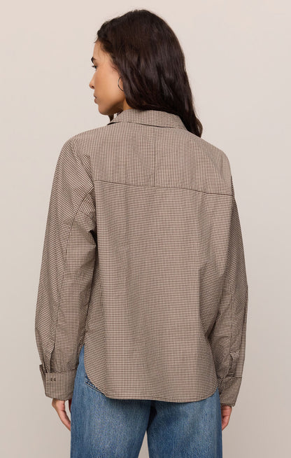 On Duty Gingham Button Up - Dark Chocolate