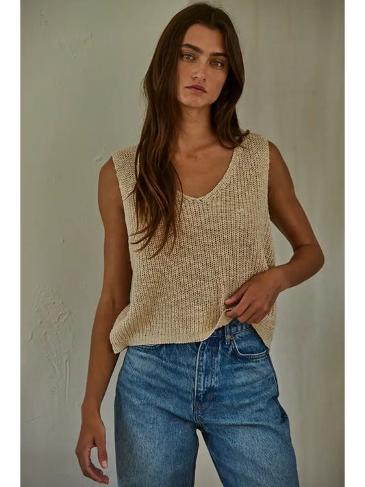 Knit Sweater Vest Top - Sand