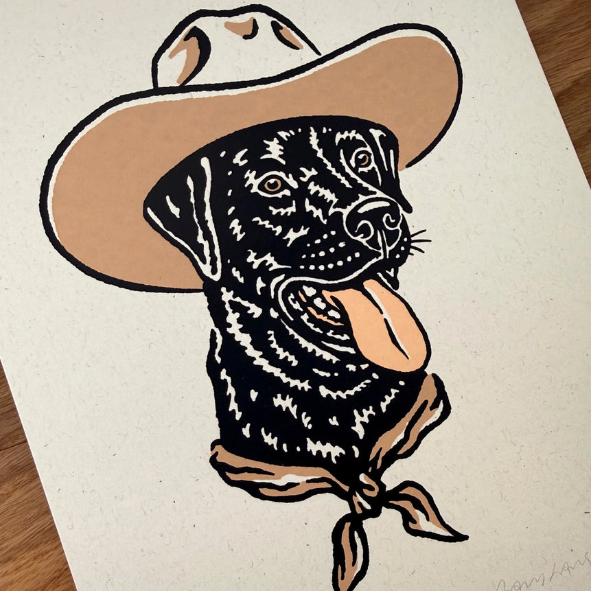 Black Lab Cowdog - Signed 8x10in Silkscreen Print