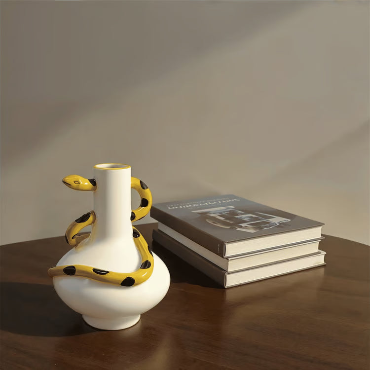 6-1/2" Rdx9"H Stoneware Vase w 3D Snake